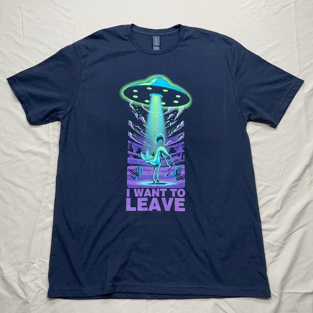 Weasel‎ Gear UFO/Flying Saucer  I Want To Leave Black Light  T-Shirt Large